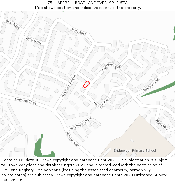 75, HAREBELL ROAD, ANDOVER, SP11 6ZA: Location map and indicative extent of plot