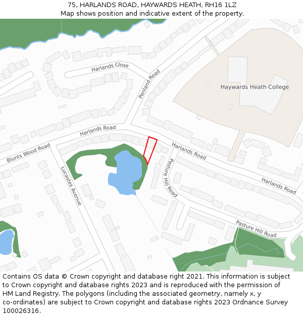 75, HARLANDS ROAD, HAYWARDS HEATH, RH16 1LZ: Location map and indicative extent of plot