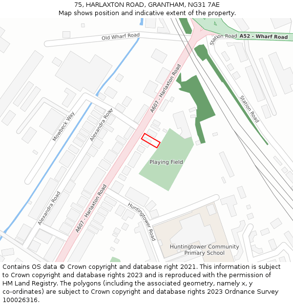 75, HARLAXTON ROAD, GRANTHAM, NG31 7AE: Location map and indicative extent of plot