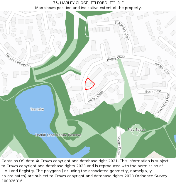 75, HARLEY CLOSE, TELFORD, TF1 3LF: Location map and indicative extent of plot