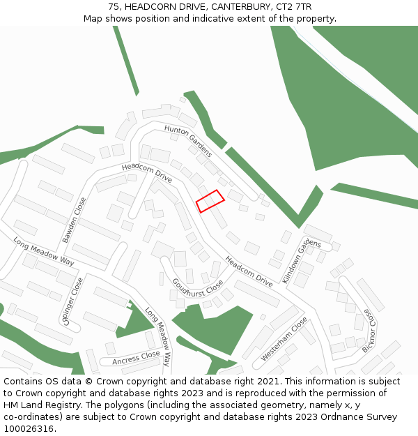 75, HEADCORN DRIVE, CANTERBURY, CT2 7TR: Location map and indicative extent of plot