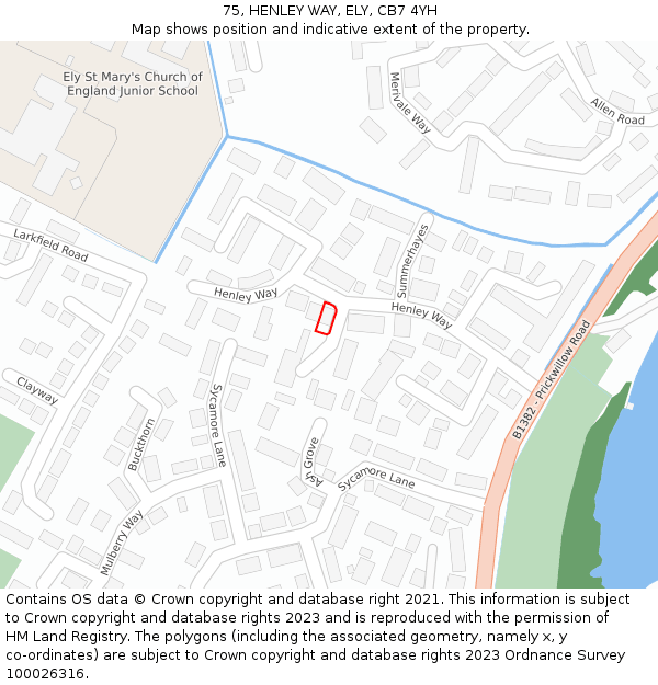 75, HENLEY WAY, ELY, CB7 4YH: Location map and indicative extent of plot