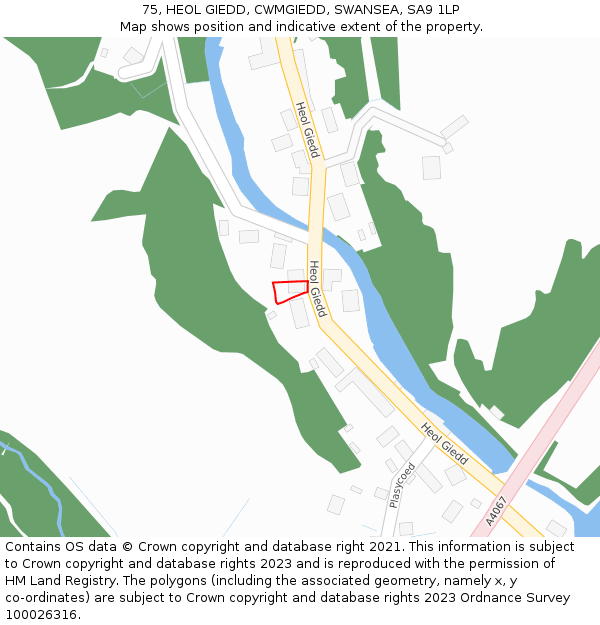 75, HEOL GIEDD, CWMGIEDD, SWANSEA, SA9 1LP: Location map and indicative extent of plot