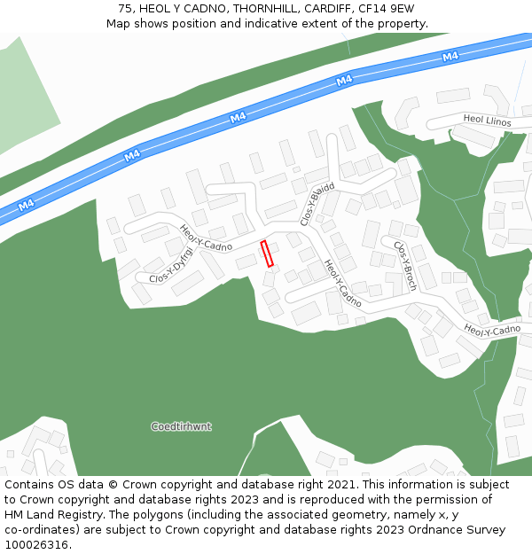 75, HEOL Y CADNO, THORNHILL, CARDIFF, CF14 9EW: Location map and indicative extent of plot