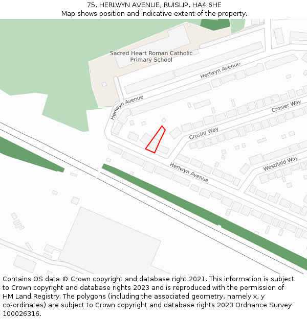 75, HERLWYN AVENUE, RUISLIP, HA4 6HE: Location map and indicative extent of plot