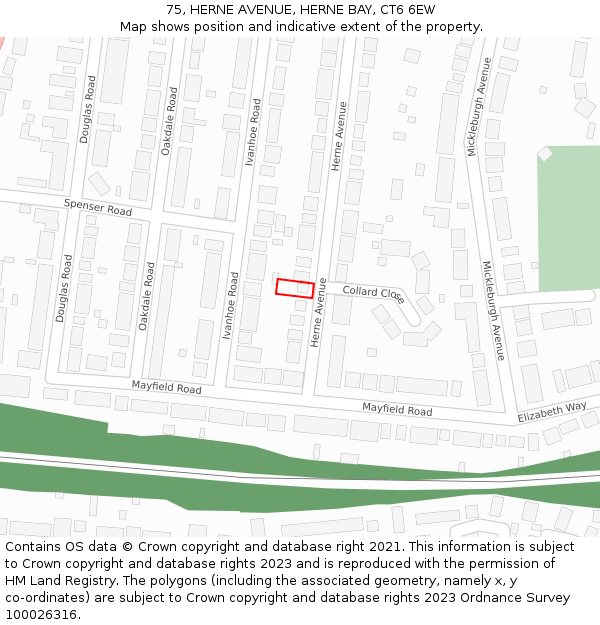 75, HERNE AVENUE, HERNE BAY, CT6 6EW: Location map and indicative extent of plot