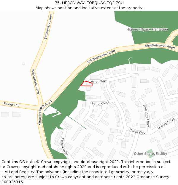 75, HERON WAY, TORQUAY, TQ2 7SU: Location map and indicative extent of plot