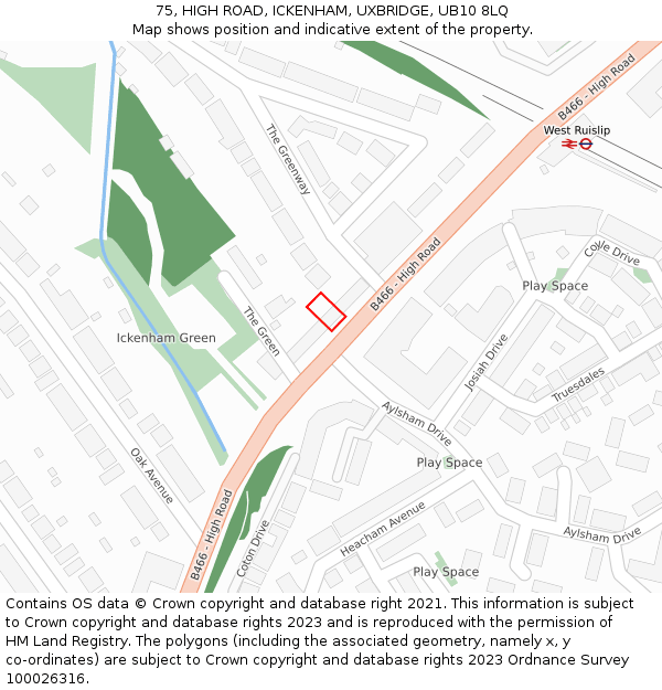 75, HIGH ROAD, ICKENHAM, UXBRIDGE, UB10 8LQ: Location map and indicative extent of plot