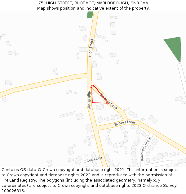 75, HIGH STREET, BURBAGE, MARLBOROUGH, SN8 3AA: Location map and indicative extent of plot