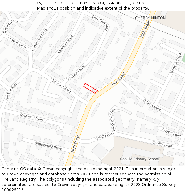 75, HIGH STREET, CHERRY HINTON, CAMBRIDGE, CB1 9LU: Location map and indicative extent of plot