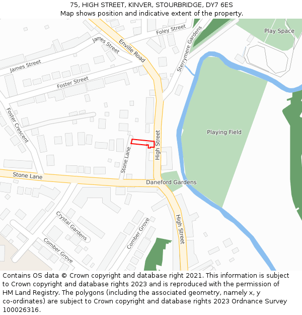 75, HIGH STREET, KINVER, STOURBRIDGE, DY7 6ES: Location map and indicative extent of plot