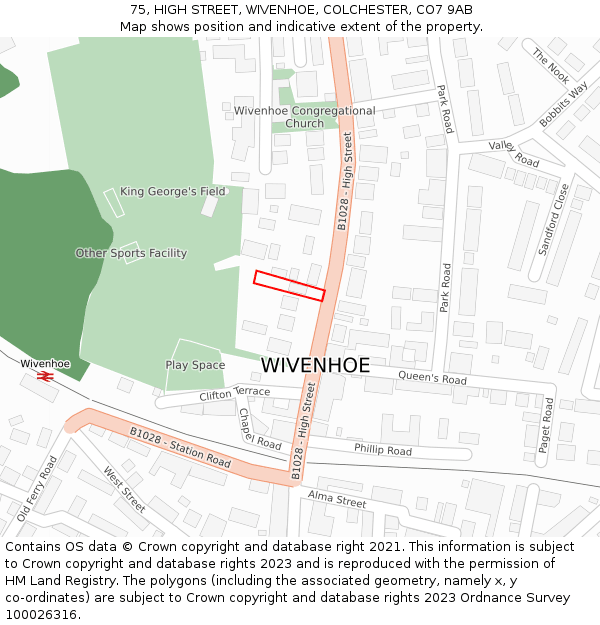 75, HIGH STREET, WIVENHOE, COLCHESTER, CO7 9AB: Location map and indicative extent of plot