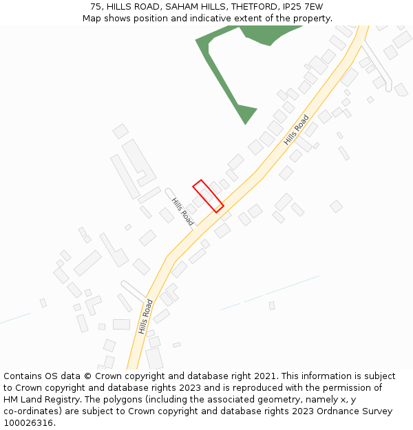 75, HILLS ROAD, SAHAM HILLS, THETFORD, IP25 7EW: Location map and indicative extent of plot