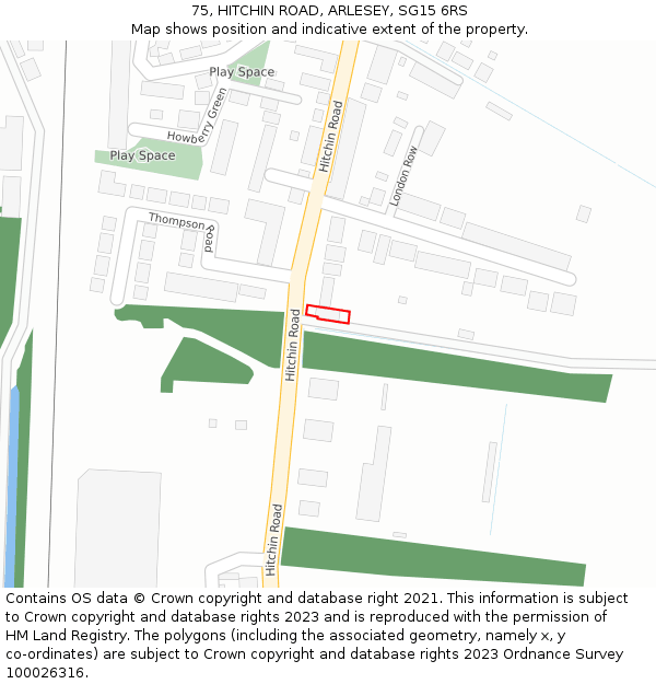 75, HITCHIN ROAD, ARLESEY, SG15 6RS: Location map and indicative extent of plot