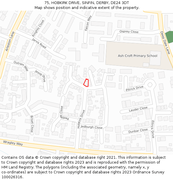 75, HOBKIRK DRIVE, SINFIN, DERBY, DE24 3DT: Location map and indicative extent of plot