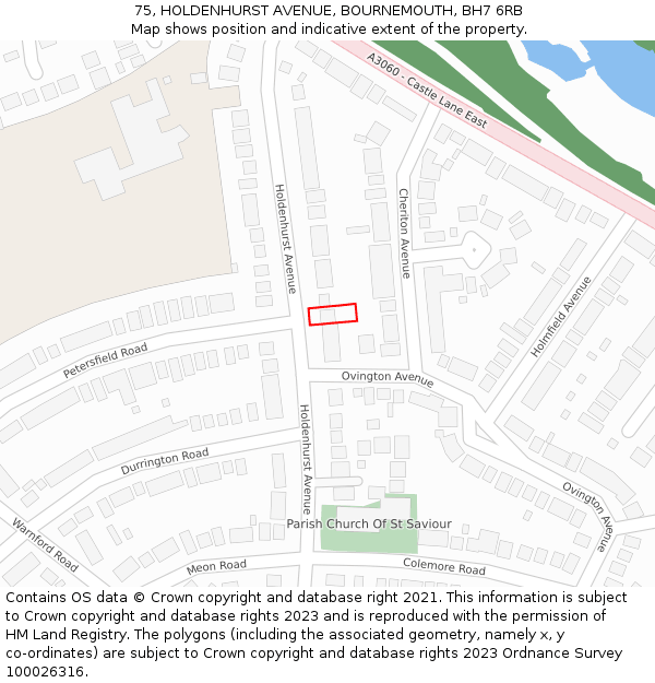 75, HOLDENHURST AVENUE, BOURNEMOUTH, BH7 6RB: Location map and indicative extent of plot