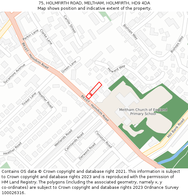 75, HOLMFIRTH ROAD, MELTHAM, HOLMFIRTH, HD9 4DA: Location map and indicative extent of plot