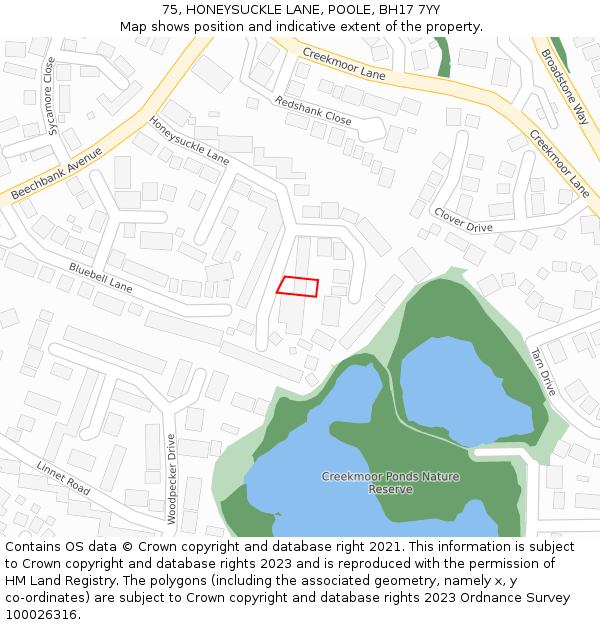 75, HONEYSUCKLE LANE, POOLE, BH17 7YY: Location map and indicative extent of plot