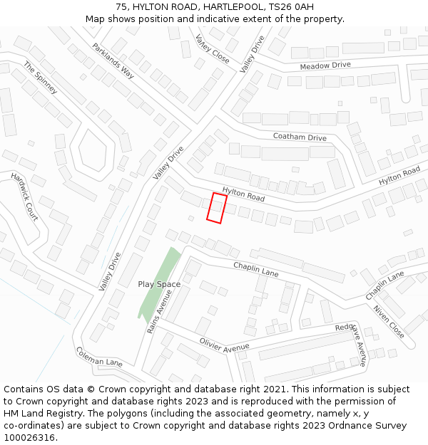 75, HYLTON ROAD, HARTLEPOOL, TS26 0AH: Location map and indicative extent of plot