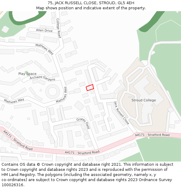 75, JACK RUSSELL CLOSE, STROUD, GL5 4EH: Location map and indicative extent of plot