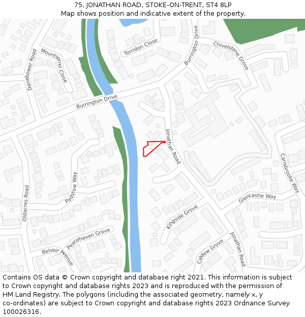 75, JONATHAN ROAD, STOKE-ON-TRENT, ST4 8LP: Location map and indicative extent of plot