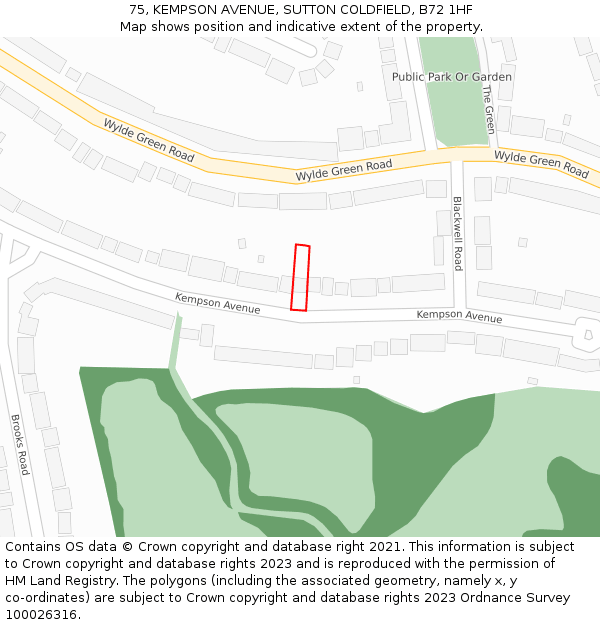 75, KEMPSON AVENUE, SUTTON COLDFIELD, B72 1HF: Location map and indicative extent of plot