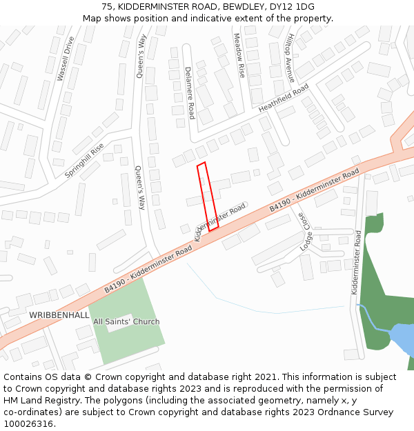 75, KIDDERMINSTER ROAD, BEWDLEY, DY12 1DG: Location map and indicative extent of plot