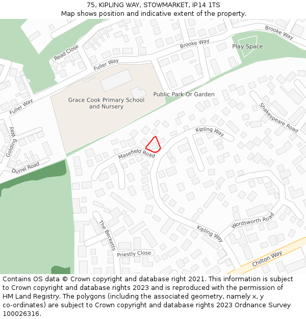 75, KIPLING WAY, STOWMARKET, IP14 1TS: Location map and indicative extent of plot