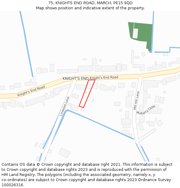 75, KNIGHTS END ROAD, MARCH, PE15 9QD: Location map and indicative extent of plot