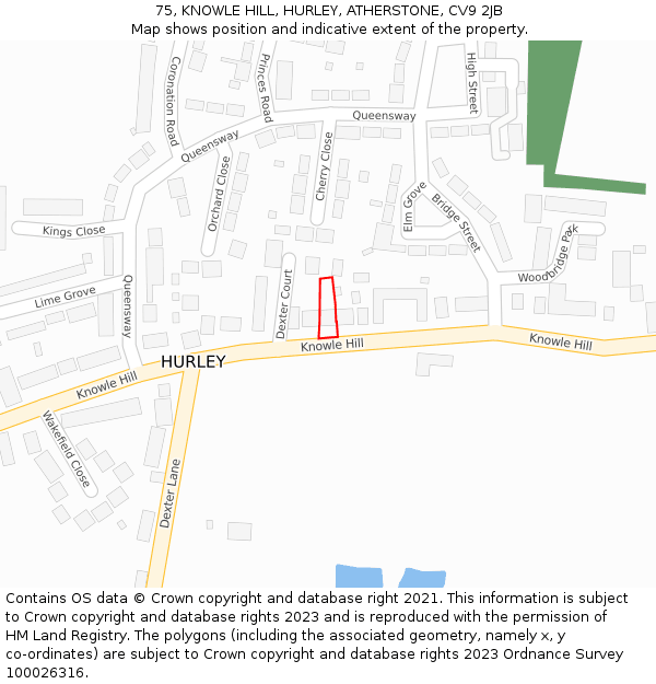 75, KNOWLE HILL, HURLEY, ATHERSTONE, CV9 2JB: Location map and indicative extent of plot