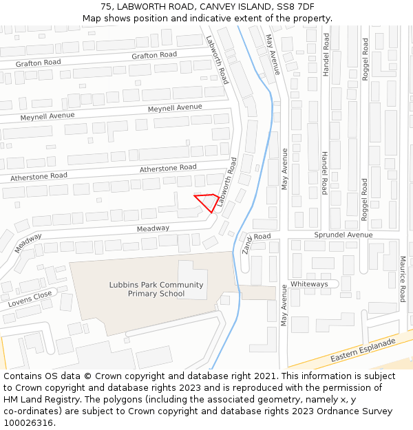 75, LABWORTH ROAD, CANVEY ISLAND, SS8 7DF: Location map and indicative extent of plot