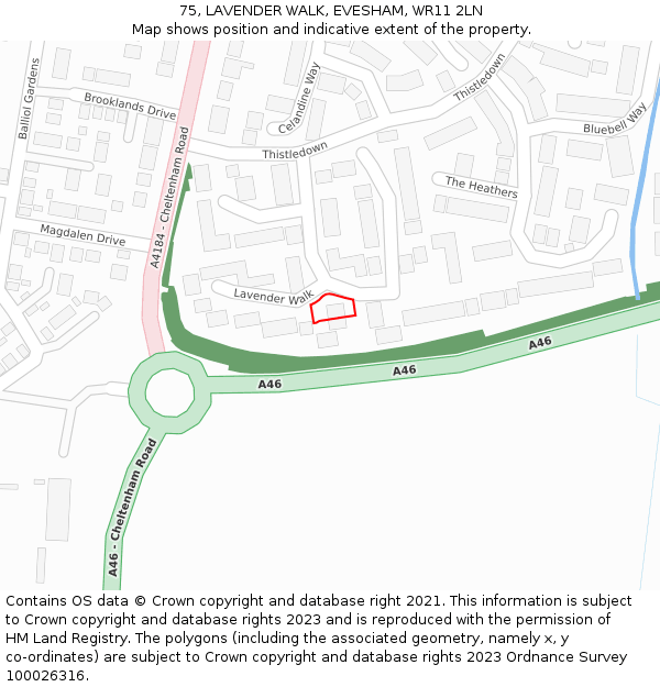75, LAVENDER WALK, EVESHAM, WR11 2LN: Location map and indicative extent of plot