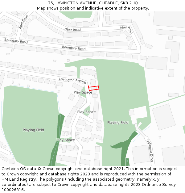 75, LAVINGTON AVENUE, CHEADLE, SK8 2HQ: Location map and indicative extent of plot