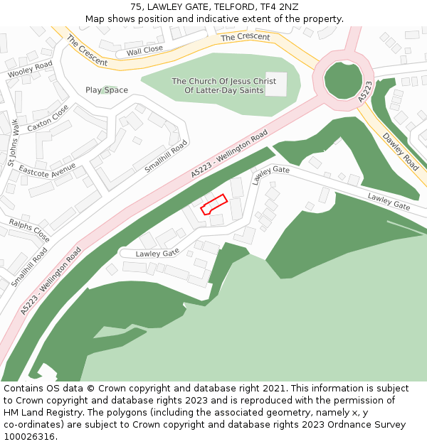 75, LAWLEY GATE, TELFORD, TF4 2NZ: Location map and indicative extent of plot