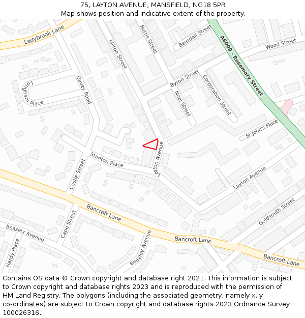 75, LAYTON AVENUE, MANSFIELD, NG18 5PR: Location map and indicative extent of plot