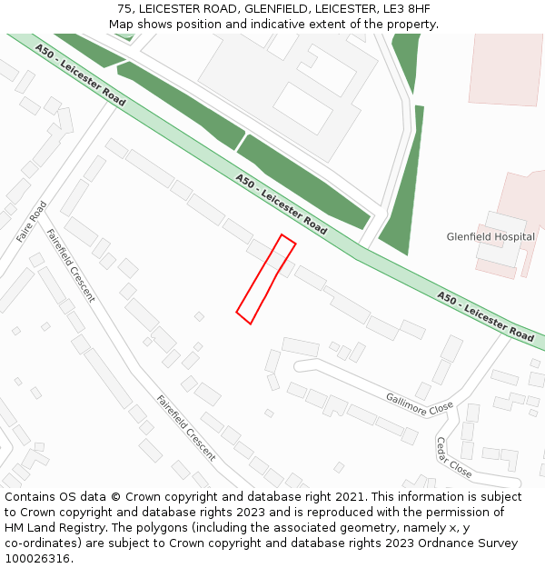 75, LEICESTER ROAD, GLENFIELD, LEICESTER, LE3 8HF: Location map and indicative extent of plot