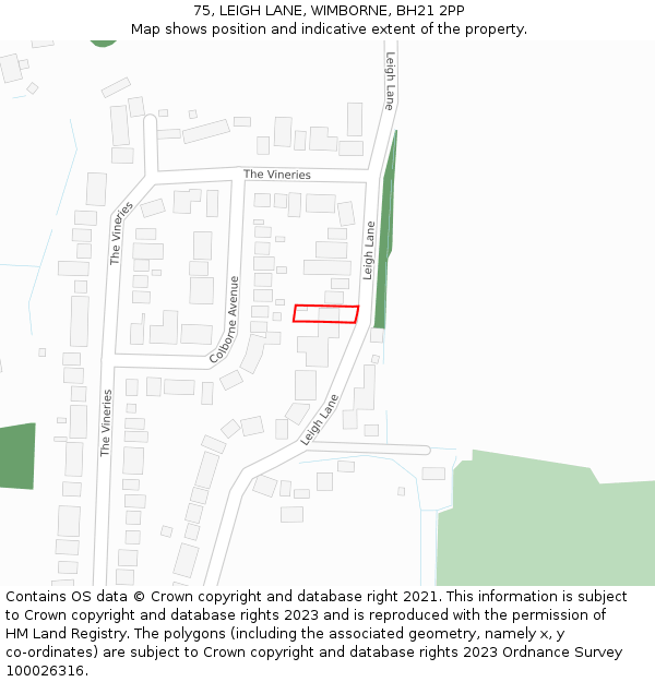 75, LEIGH LANE, WIMBORNE, BH21 2PP: Location map and indicative extent of plot