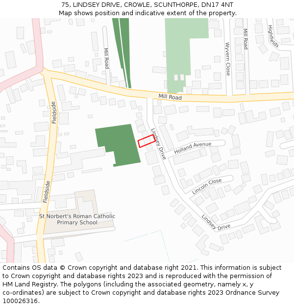 75, LINDSEY DRIVE, CROWLE, SCUNTHORPE, DN17 4NT: Location map and indicative extent of plot