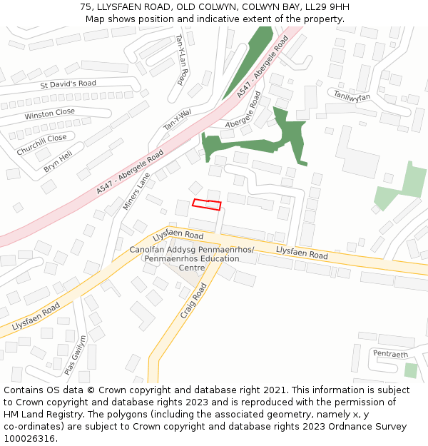 75, LLYSFAEN ROAD, OLD COLWYN, COLWYN BAY, LL29 9HH: Location map and indicative extent of plot