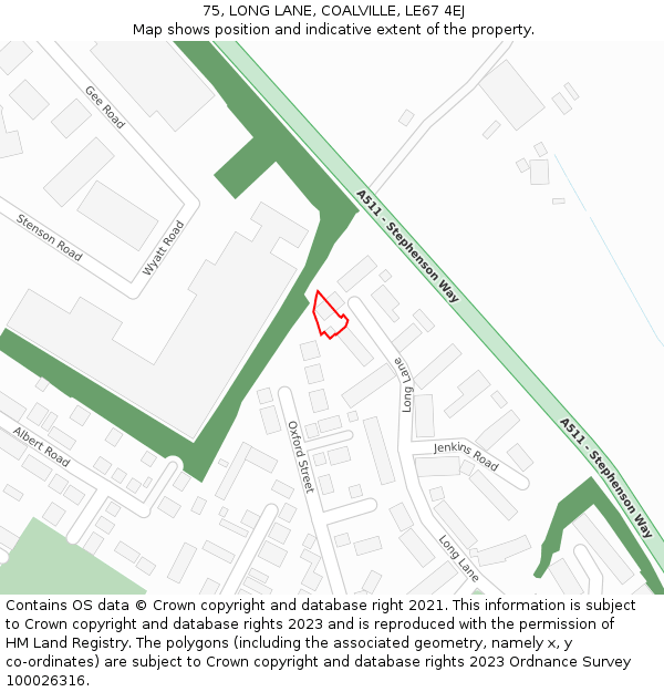75, LONG LANE, COALVILLE, LE67 4EJ: Location map and indicative extent of plot