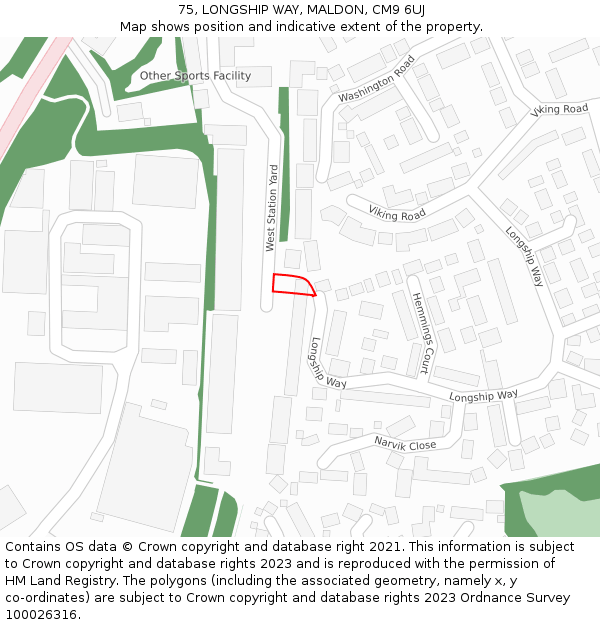 75, LONGSHIP WAY, MALDON, CM9 6UJ: Location map and indicative extent of plot