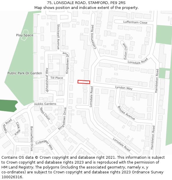 75, LONSDALE ROAD, STAMFORD, PE9 2RS: Location map and indicative extent of plot