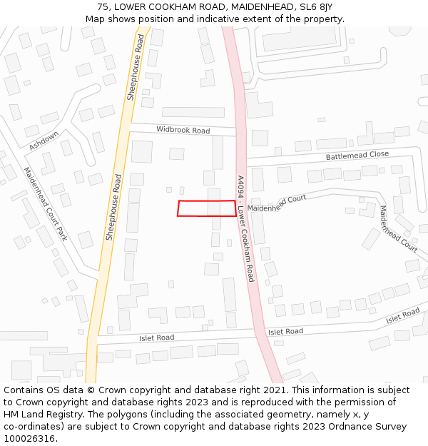 75, LOWER COOKHAM ROAD, MAIDENHEAD, SL6 8JY: Location map and indicative extent of plot