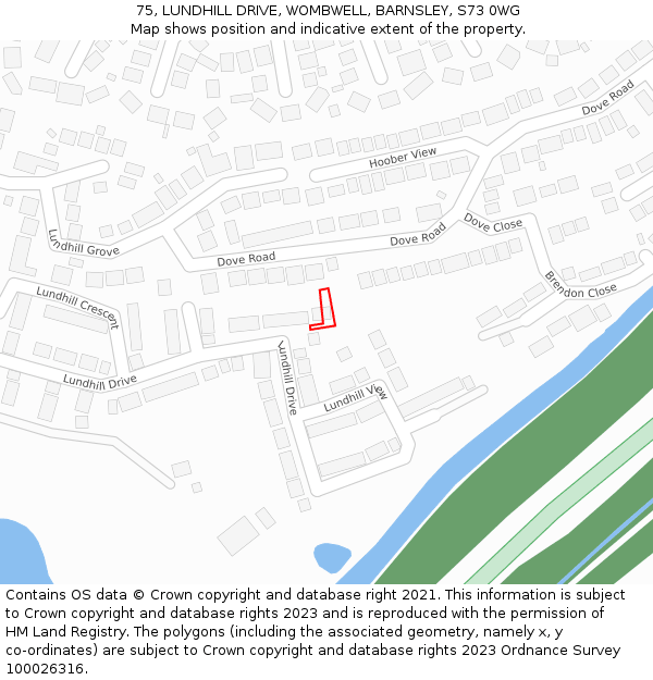 75, LUNDHILL DRIVE, WOMBWELL, BARNSLEY, S73 0WG: Location map and indicative extent of plot