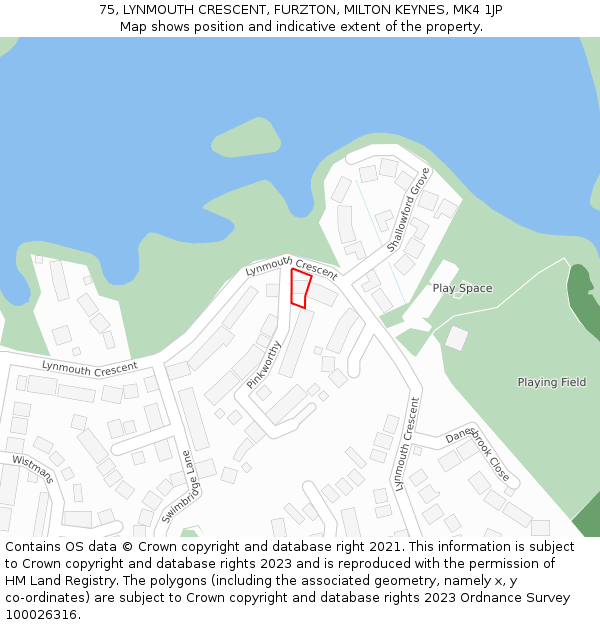 75, LYNMOUTH CRESCENT, FURZTON, MILTON KEYNES, MK4 1JP: Location map and indicative extent of plot