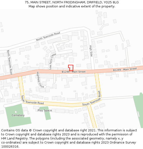 75, MAIN STREET, NORTH FRODINGHAM, DRIFFIELD, YO25 8LG: Location map and indicative extent of plot