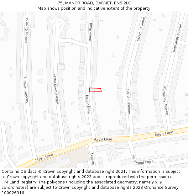 75, MANOR ROAD, BARNET, EN5 2LG: Location map and indicative extent of plot