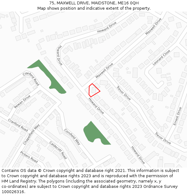 75, MAXWELL DRIVE, MAIDSTONE, ME16 0QH: Location map and indicative extent of plot