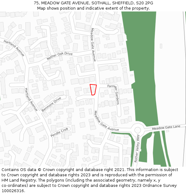 75, MEADOW GATE AVENUE, SOTHALL, SHEFFIELD, S20 2PG: Location map and indicative extent of plot
