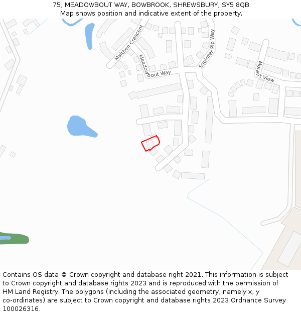 75, MEADOWBOUT WAY, BOWBROOK, SHREWSBURY, SY5 8QB: Location map and indicative extent of plot